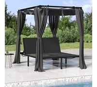 HaoChrymec Tumbona Doble con Dosel y Cortinas, Acero con Recubrimiento en Polvo, Diseño Ajustable y Plegable, Tumbonas Jardín Exterior, Silla Playa,Terraza o Camping,Antracita, 207 x 153 x 204 cm