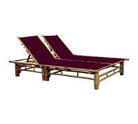 HaoChrymec Tumbona Doble para Exterior, Silla de Jardín con Cojines, Estructura de Bambú Resistente, Reclinable en 3 Posiciones, para Terraza, Piscina o Camping, Color Rojo Vino, 200 x 130 x 24-87 cm