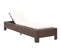 HaoChrymec Tumbona Exterior con Cojín, Acero y Ratán Sintético, Reclinable y Plegable, Tumbonas Jardin Exterior, Silla Playa, para Piscina, Camping o Terraza, Color Marrón y Crema, 220 x 75 x 35 cm