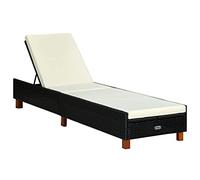 HaoChrymec Tumbona Exterior con Cojín, de Ratán Sintético Negro y Estructura de Acero, Respaldo Ajustable, Reclinable y Plegable,Negro y Blanco Crema, 200 x 55 x 30-72.5 cm
