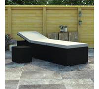 HaoChrymec Tumbona Exterior con Mesa Auxiliar, Silla de Playa Plegable Ajustable, Ratán Sintético y Acero, Cojín Desenfundable, Resistente a la Intemperie,Blanco Crema, 195 x 60 x 31 cm