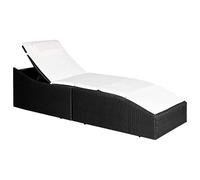 HaoChrymec Tumbona Exterior Plegable, Silla de Playa con Cojín Extraíble, Estructura de Acero y Ratán Sintético Resistentes, Ajustable y Lavable,Negro y Blanco Crema, 192 x 62 x (48-95) cm