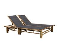 HaoChrymec Tumbona para 2 Personas, Bambú Reclinable en 3 Posiciones con Cojines, Resistente a la Intemperie, Tumbonas Jardín Exterior, Silla Playa,Antracita, 200 x 130 x 24-87 cm