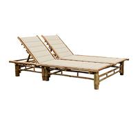 HaoChrymec Tumbona para 2 Personas con Cojines, Ajustable 3 Posiciones, de Bambú Resistente al Clima, Silla Playa, Ideal para Terraza, Jardín o Piscina,Blanco Crema, 200 x 130 x 24-87 cm