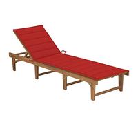 HaoChrymec Tumbona Plegable con Cojín, Madera de Acacia Maciza, Ajustable y Portátil, para Exteriores, Jardín, Piscina o Playa, Color Rojo, 200 x 61 x 30/86 cm