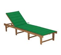 HaoChrymec Tumbona Plegable con Cojín, Madera Maciza de Acacia, Ajustable en 4 Posiciones, Respaldo Regulable, para Jardín, Exterior, Playa o Piscina, Color Verde, 200 x 61 x 30/86 cm