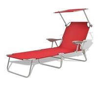 HaoChrymec Tumbona Plegable con Parasol Ajustable, Tumbonas Jardín Exterior con Estructura de Acero Resistente, Silla Playa y Sillas Jardín Exterior con Respaldo Ajustable,Rojo, 58 x 189 x 27 cm