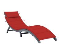 HaoChrymec Tumbona Plegable de Exterior, Silla de Playa con Cojín, Madera de Acacia Maciza Resistente, Gris y Rojo, para Jardín, Piscina o Camping, 190 x 60 x 51 cm (Desplegada)