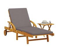 HaoChrymec Tumbona Reclinable de Exterior con Mesa Plegable, Madera Maciza de Acacia, Cojín Extraíble, 5 Posiciones, Ruedas, para Jardín, Piscina o Camping, Color Marrón, 200 x 68 x 30-83 cm