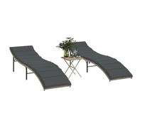 HaoChrymec Tumbonas 2 uds con Mesa, Juego de Muebles de Exterior de Ratán Sintético Gris Claro, Respaldo Ajustable 3 Posiciones, Cojines Incluidos, Resistente a UV y Intemperie, 199x55x50 cm