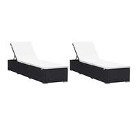 HaoChrymec Tumbonas de Exterior, 2 Piezas con Cojines, Ratán Sintético Resistente, Ajustable en 5 Posiciones, Estructura de Acero Estable, Silla Playa, Plegable,Negro y Blanco Crema, 195 x 60 x 31 cm