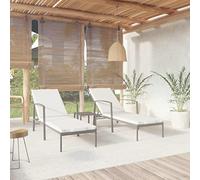 HaoChrymec Tumbonas de Exterior 2 uds con Mesa,Juego de Sillas de Playa Ajustables,Mobiliario Jardín con Estructura Acero y Ratán Sintético Negro,Incluye Cojines,195 x 60 x 53-95 cm