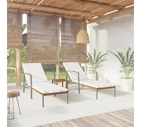 HaoChrymec Tumbonas de Exterior 2 uds con Mesa, Ratán Sintético Marrón, Ajustable y Plegable, Silla Playa o Jardín, para Terraza, Piscina o Camping, Incluye Cojines, 195 x 60 x 53-95 cm