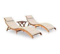 HaoChrymec Tumbonas de Exterior 2 uds, Juego con Mesa Plegable y Cojines, Madera Maciza de Acacia, Silla Playa Plegable, para Jardín, Piscina, Terraza o Camping, Color Blanco Crema, 184 x 55 x 64 cm