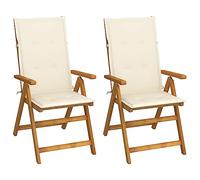 HaoChrymec Tumbonas de Jardín 2 uds, con Cojines y Estructura de Madera Maciza de Acacia, Ajustable en 5 Posiciones, Plegables, Resistentes a la Intemperie,Blanco Crema, 57x69x111 cm