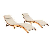HaoChrymec Tumbonas de Jardín 2 Unidades, Madera de Acacia Maciza con Cojines, Plegables y Resistentes a la Intemperie, para Piscina, Playa o Camping, Color Natural y Crema, 184 x 55 x 64 cm