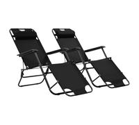 HaoChrymec Tumbonas Plegables de Exterior, 2 Unidades con Reposapiés, Acero y Poliéster, Ajustable en 2 Posiciones, para Jardín, Piscina o Playa, Color Negro, 138 x 61 x 89 cm