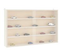 HaoChrymec Vitrina Exhibidora para Coleccionables, Madera Contrachapada con Puertas Correderas Pet, 4 Compartimentos, Protección Antipolvo, Montaje en Pared sin Taladrar, 60x8.5x37 cm