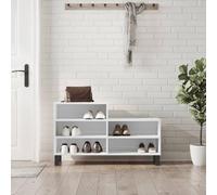 HaoChrymec Zapatero Blanco Brillante de Madera con 5 Compartimentos, Patas Metálicas, Zapateros Entrada, Shoe Rack, Mueble Almacenaje, 102 x 36 x 60 cm