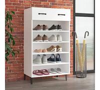 HaoChrymec Zapatero Blanco, Madera Compuesta e Hierro, 6 Estantes y Cajón, Organizador para Entrada y Dormitorio, Mueble Zapatero, Shoe Cabinet, 60 x 35 x 105 cm