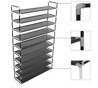 HaoChrymec Zapatero con 10 Estantes, Metal y Tela No Tejida, Organizador de Entrada, Shoe Rack, Estantería Zapatos, Color Negro, 100 x 29.5 x 170 cm