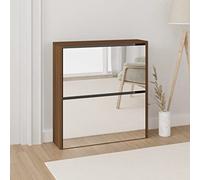 HaoChrymec Zapatero con Espejo, 2 Compartimentos Abatibles, Diseño Moderno, Zapatero Entrada Recibidor, Shoe Cabinet, Roble Marrón, 63x17x67 cm
