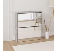HaoChrymec Zapatero con Espejo, 2 Compartimentos Abatibles, Diseño Moderno, Zapateros Entrada Recibidor, Mueble Zapatero Recibidor, Shoe Cabinet, Color Gris Cemento, 63x17x67 cm