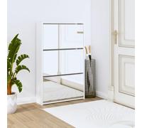HaoChrymec Zapatero con Espejo, 3 Cajones Extraíbles, Material de Madera Compuesta y Vidrio, Diseño Moderno, Zapatero Entrada Recibidor, Shoe Cabinet, Blanco Brillante, 63 x 17 x 102.5 cm