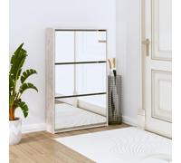 HaoChrymec Zapatero con Espejo, 3 Compartimentos Abatibles, Diseño Moderno, Mueble Zapatero para Entrada y Recibidor, Organizador Zapatos, Shoe Cabinet, Gris Cemento, 63 x 17 x 102.5 cm