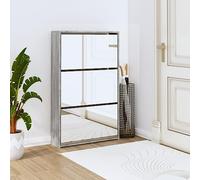 HaoChrymec Zapatero con Espejo, 3 Compartimentos Abatibles, Mueble de Madera Compuesta y Vidrio, Zapatero Entrada Recibidor, Shoe Cabinet, Gris Sonoma, 63 x 17 x 102.5 cm