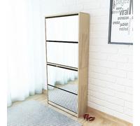 HaoChrymec Zapatero con Espejo, 4 Compartimentos Abatibles, de Roble, Mueble Zapatero para Entrada Recibidor, Shoe Cabinet, 63 x 17 x 134 cm