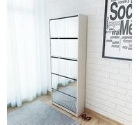 HaoChrymec Zapatero de 5 Compartimentos con Espejo, Madera Compuesta, Organizador para Entrada y Recibidor, Mueble Zapatero, Shoe Cabinet, Color Blanco, 63 x 17 x 169.5 cm