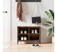 HaoChrymec Zapatero, Estante para Zapatos de 4 Compartimentos, Madera Industrializada y Acero con Recubrimiento, Zapatero Entrada, Shoe Rack, Mueble Almacenaje, Roble Ahumado, 69 x 35 x 50 cm