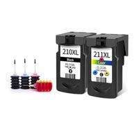 HAOCNC Cartucho de Tinta Recargable PG-210XL CL-211XL Compatible con IP2700 IP2702 MP240 MP250 MP260 MP270 MP320 MP495 MP480 MP490(BK-CL-Ink)