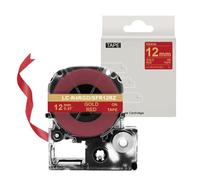 HAOCNC Cinta de Raso de 12 mm Compatible con Suministros de Impresora SFR12RZ SFR12PK SFR12ZK SFR12PZ SFR12SZ(Gold on Red)
