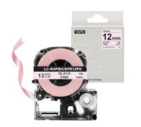 HAOCNC Cinta de Raso de 12 mm Compatible con Suministros de Impresora SFR12RZ SFR12PK SFR12ZK SFR12PZ SFR12SZ(Black on Pink)