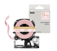 HAOCNC Cinta de Raso de 12 mm Compatible con Suministros de Impresora SFR12RZ SFR12PK SFR12ZK SFR12PZ SFR12SZ(Gold on Pink)