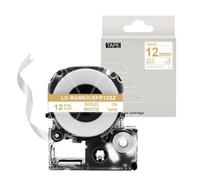 HAOCNC Cinta de Raso de 12 mm Compatible con Suministros de Impresora SFR12RZ SFR12PK SFR12ZK SFR12PZ SFR12SZ(Gold on White)