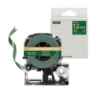 HAOCNC Cinta de Raso de 12 mm Compatible con Suministros de Impresora SFR12RZ SFR12PK SFR12ZK SFR12PZ SFR12SZ(Gold on Green)