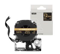 HAOCNC Cinta de Raso de 12 mm Compatible con Suministros de Impresora SFR12RZ SFR12PK SFR12ZK SFR12PZ SFR12SZ(Gold on Black)