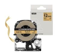 HAOCNC Cinta de Raso de 12 mm Compatible con Suministros de Impresora SFR12RZ SFR12PK SFR12ZK SFR12PZ SFR12SZ(Black on Gold)