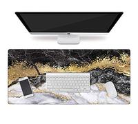 HAOCOO Desk Pad, Office Desk Mat 35.4" ×15.7" Large Gaming Mouse Pad Extended Computer Mouse Pad Water-Resistant Thick Writing Pads with Non-Slip Rubber Base for Office Home,Black&Gold Marble