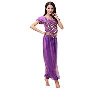 Haodasi Disfraz de danza del vientre para mujer con pantalón de baile profesional para carnaval, bailarín, morado, S