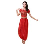 Haodasi Disfraz de danza del vientre para mujer, parte superior de baile + pantalones de linterna, traje de bailarina de carnaval profesional