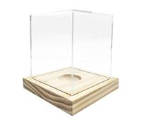 Haodream Base de madera moderna, caja de almacenamiento de softball acrílico transparente, soporte para exhibición de objetos coleccionables y decoración, vitrina de béisbol con soporte de madera