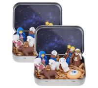 Haodream Juego de regalo de cuentos navideños con figuras, escena de Belén respetuosa con el medio ambiente para el estilo de vida estacional en una lata escena de belén sostenible en una lata