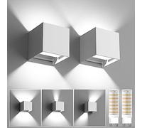 HaoDrisk 2 Piezas Aplique de Pared Interior LED Con Ángulo de Haz Ajustable, Blanco Frío 6000k, IP65 Impermeable, Bombilla G9 Reemplazable, Aluminio - Blanco