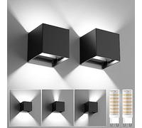 HaoDrisk 2 Piezas Aplique de Pared LED con Bombilla LED G9 Reemplazable, Aplique Pared Interior Modernos Blanco Frío 6000k IP65 Impermeable Ángulo de haz Ajustable, Lámpara de Pared de Exterior- Negro