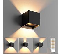 HaoDrisk Aplique de Pared LED Con Bombilla G9 Reemplazable, Interior 3000K Blanco Cálido, Ángulo de Haz Ajustable, Exterior IP65 Impermeable - Negro
