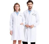 haoduanduan Bata de laboratorio profesional bordada personalizada con mangas largas, uniforme médico blanco para hombres y mujeres, Blanco (botón), L(127-150LB)